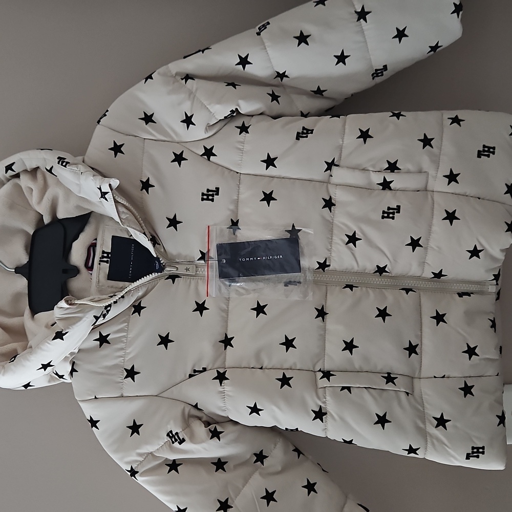 NEW! TOMMY HILFIGER Kid's Stars & Logo Print Hooded Puffer Jacket Coat 5. - Picture 3 of 7